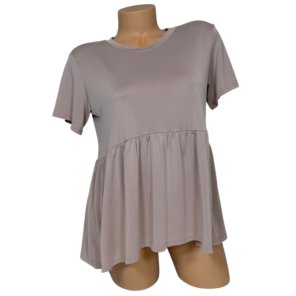 American Eagle Women's Mauve Taupe Short Sleeve Peplum Babydoll Top Size Small